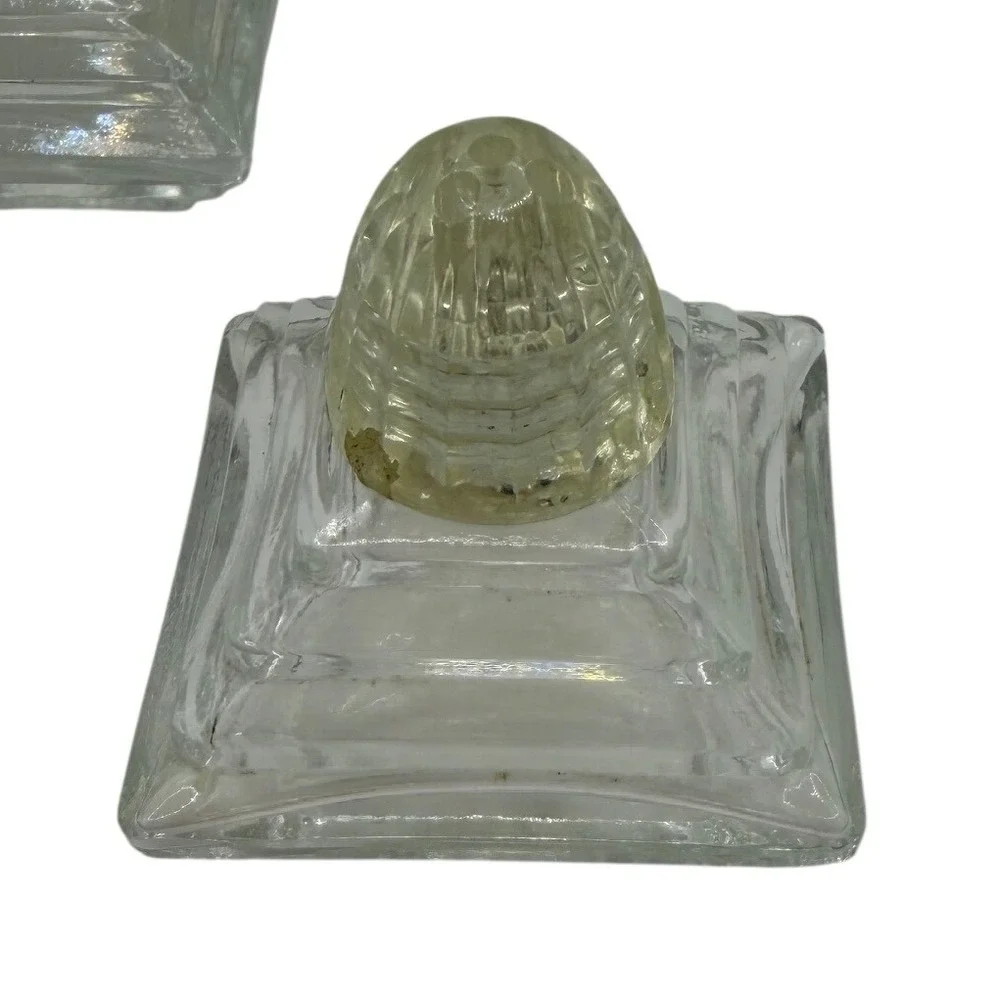 Vintage Clear‎ Glass Square Tiered Mini Salt and Pepper Shakers Set of 4 Beehive